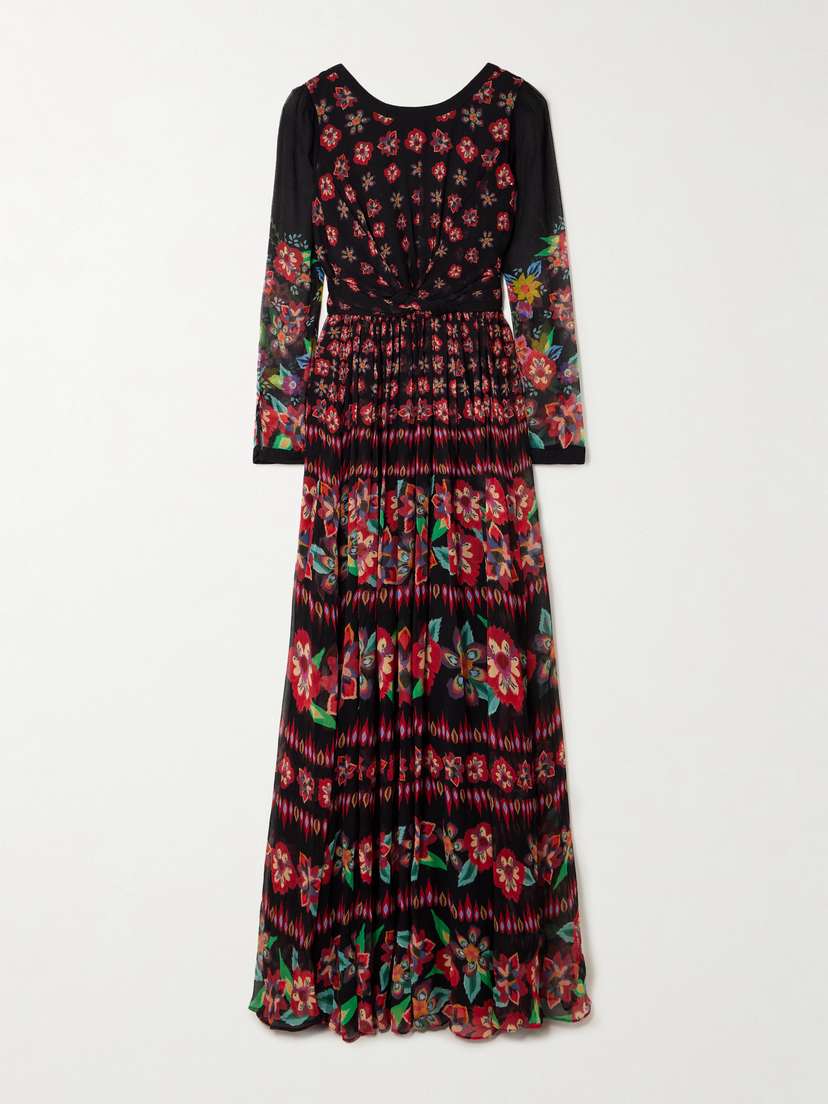 Saloni Blythe-b Knotted Floral-print Crinkled Silk-blend Chiffon Gown