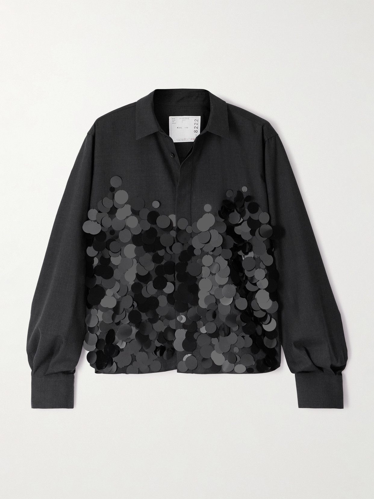 Sacai Sequin-embellished Wool Shirt In Gray