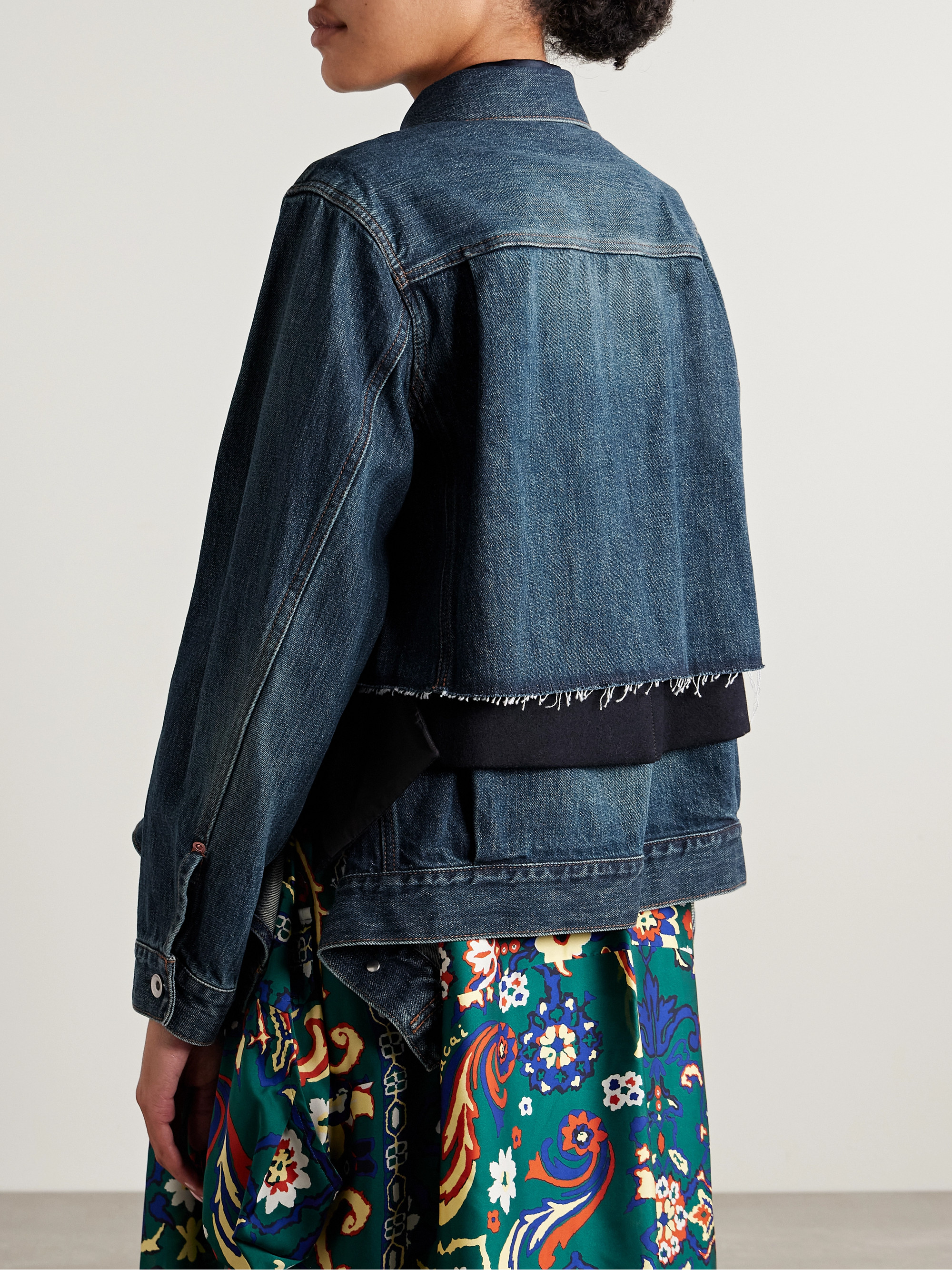 Sacai - Layered frayed denim and wool-felt jacket | Plush