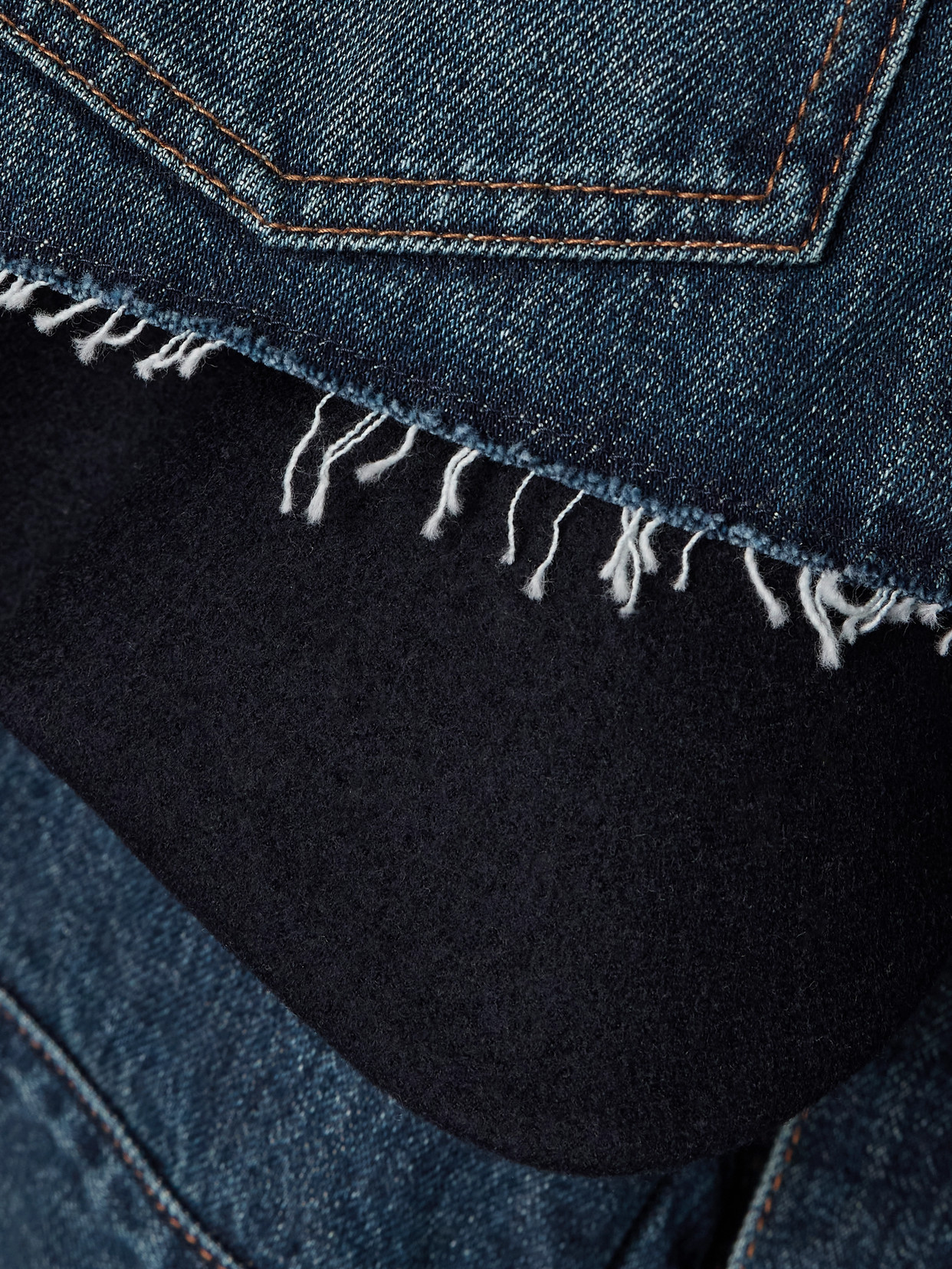 Sacai Layered Frayed Denim And Wool-felt Jacket In Blue