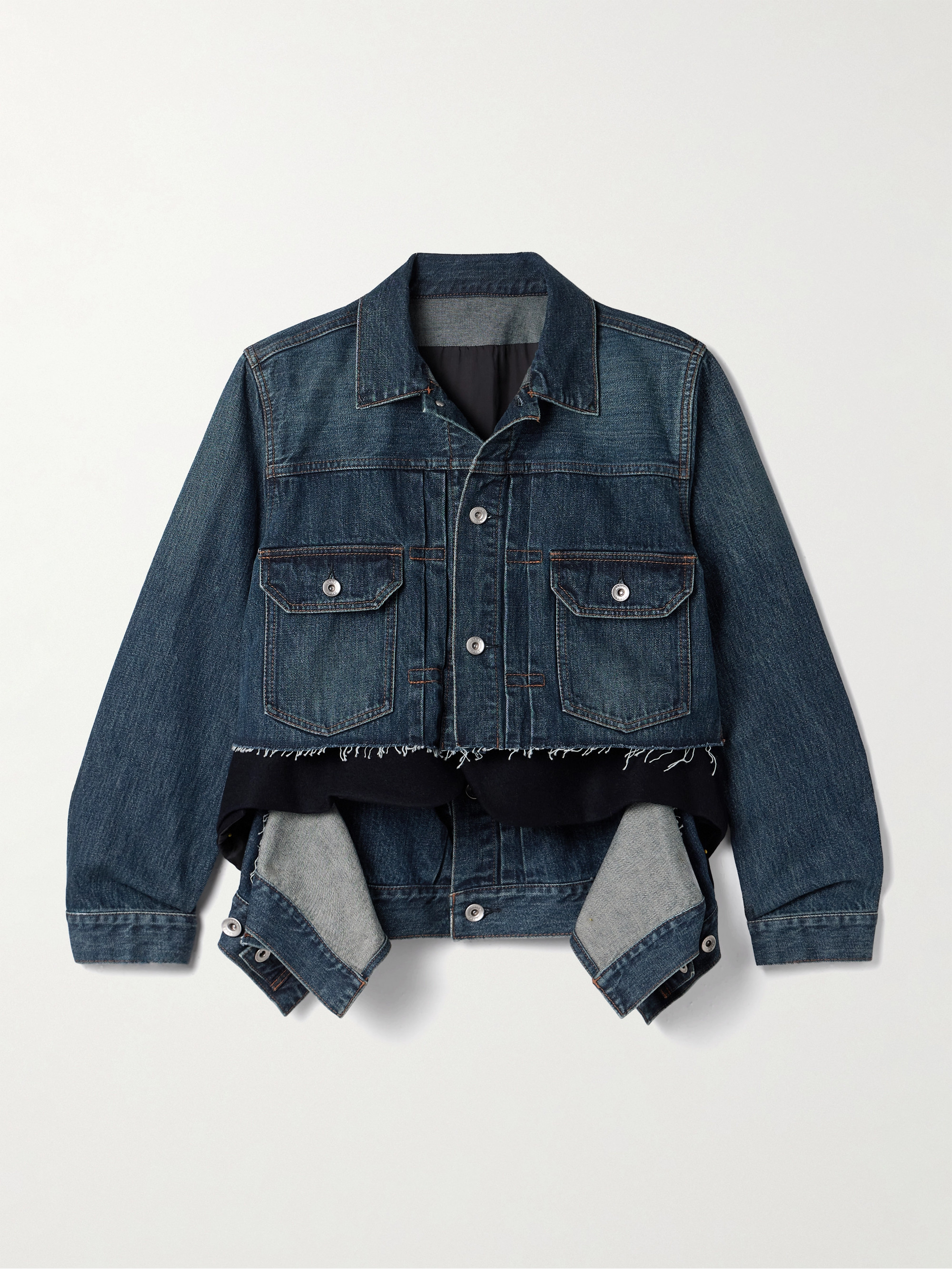 Sacai - Layered frayed denim and wool-felt jacket | Plush