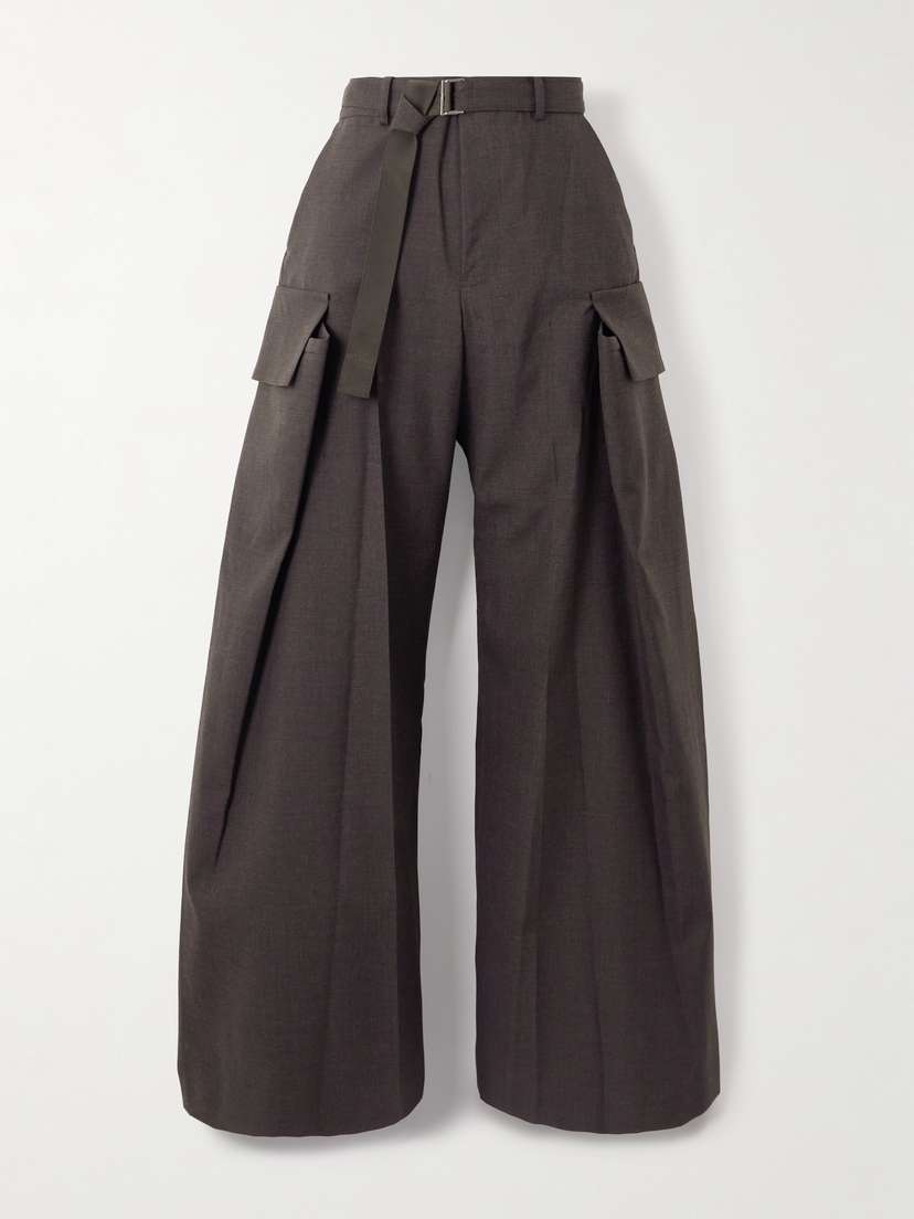 Sacai Belted Woven Wide-leg Pants