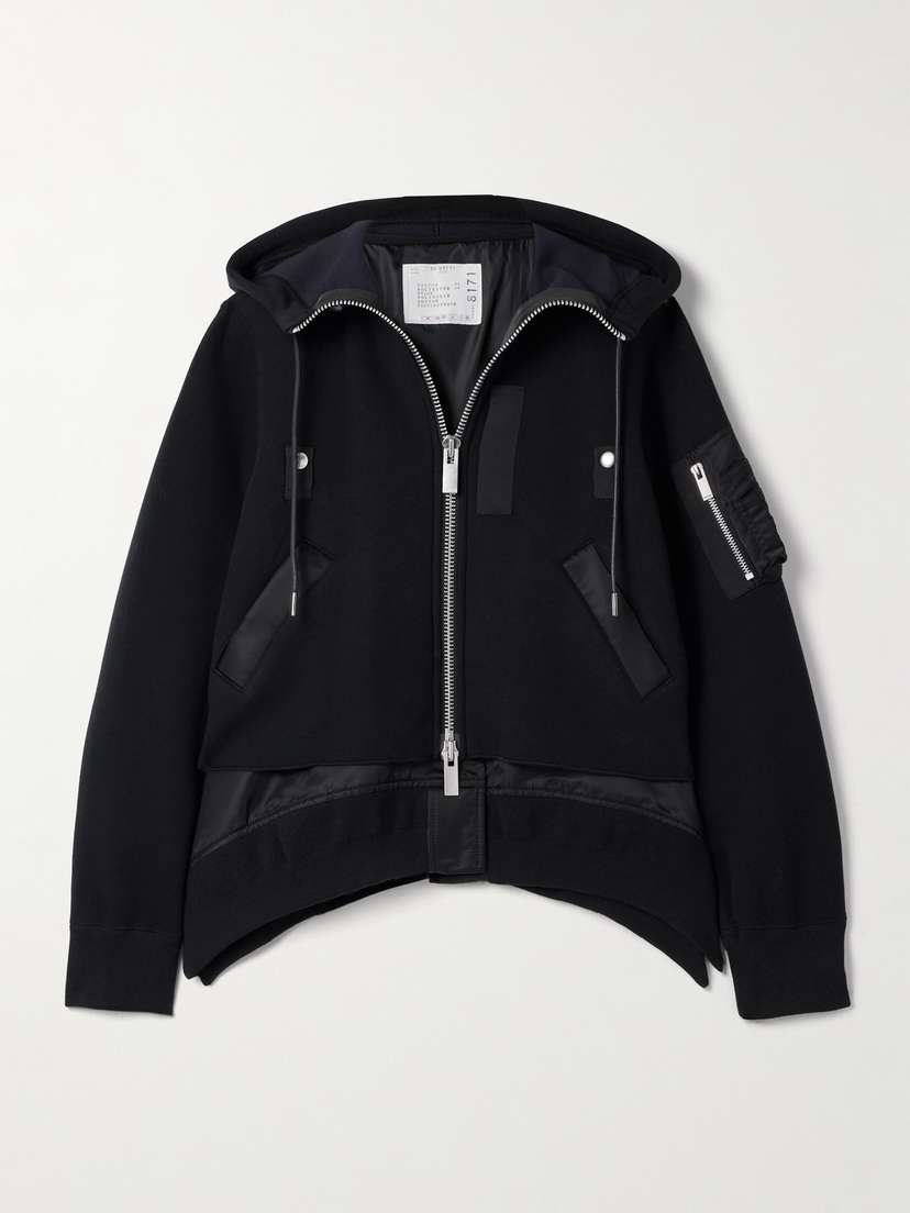 Sacai Layered Satin And Grosgrain-trimmed Cotton-blend Jersey Hoodie