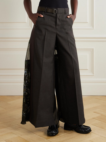 Sacai - Belted paisley-print shell-trimmed wool wide-leg pants | Plush