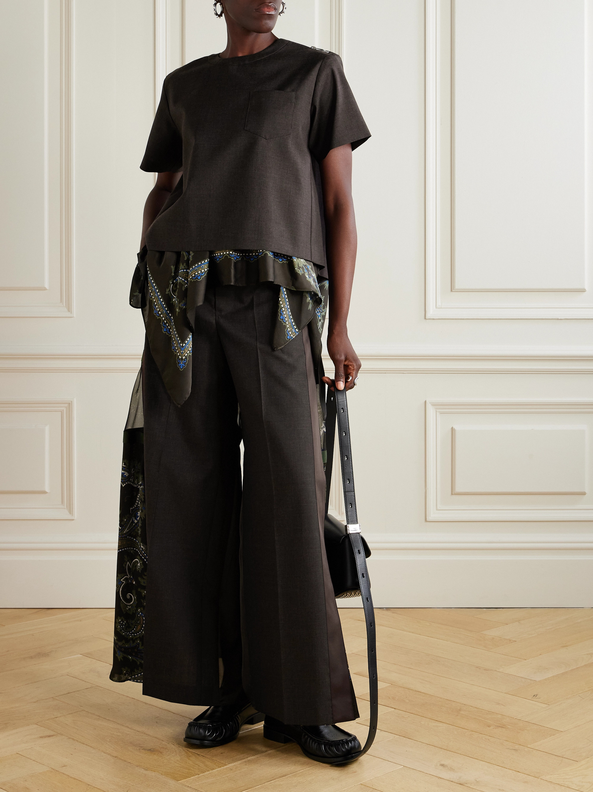 Sacai - Belted paisley-print shell-trimmed wool wide-leg pants | Plush