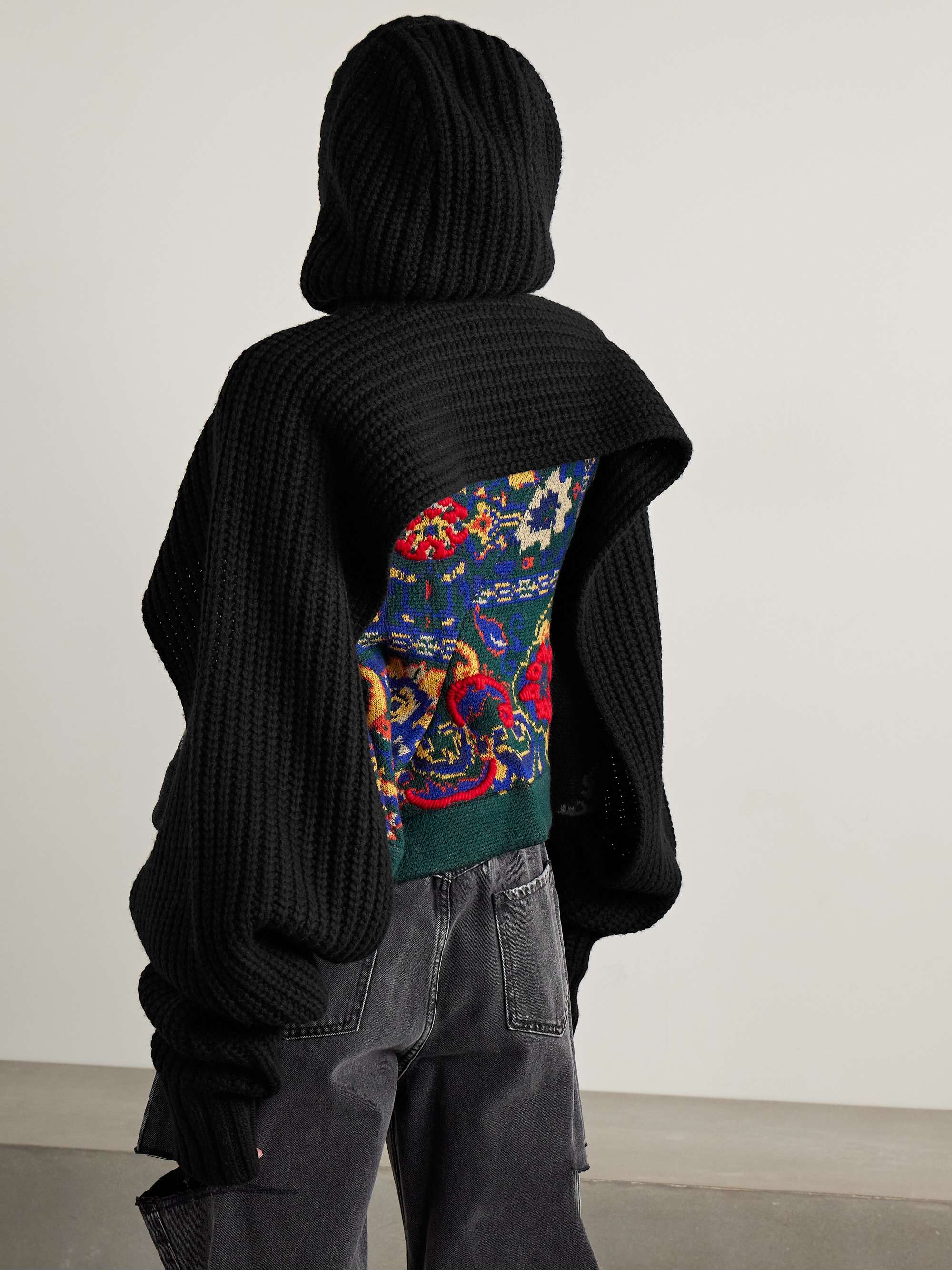 SACAI Cropped hooded ribbed wool-blend sweater | NET-A-PORTER