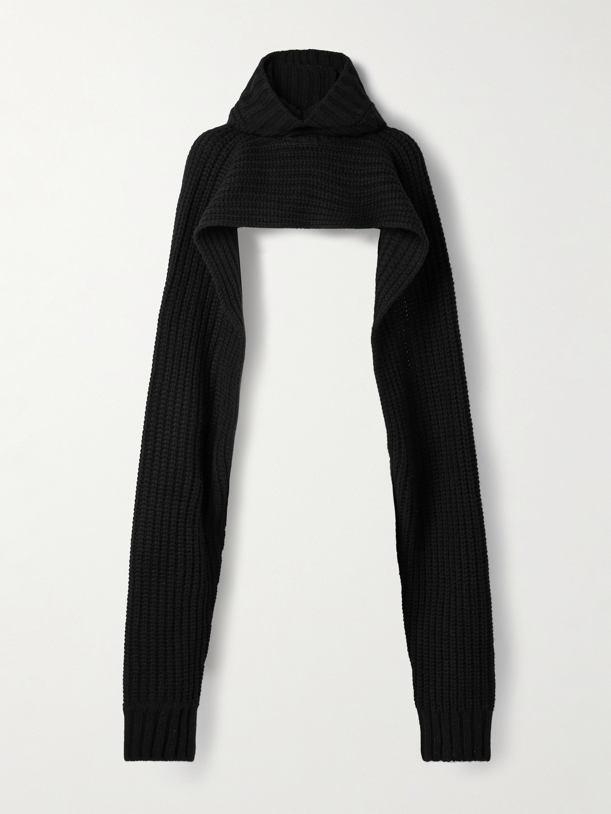 Sacai Cropped Hooded Ribbed Wool-blend Sweater In Black