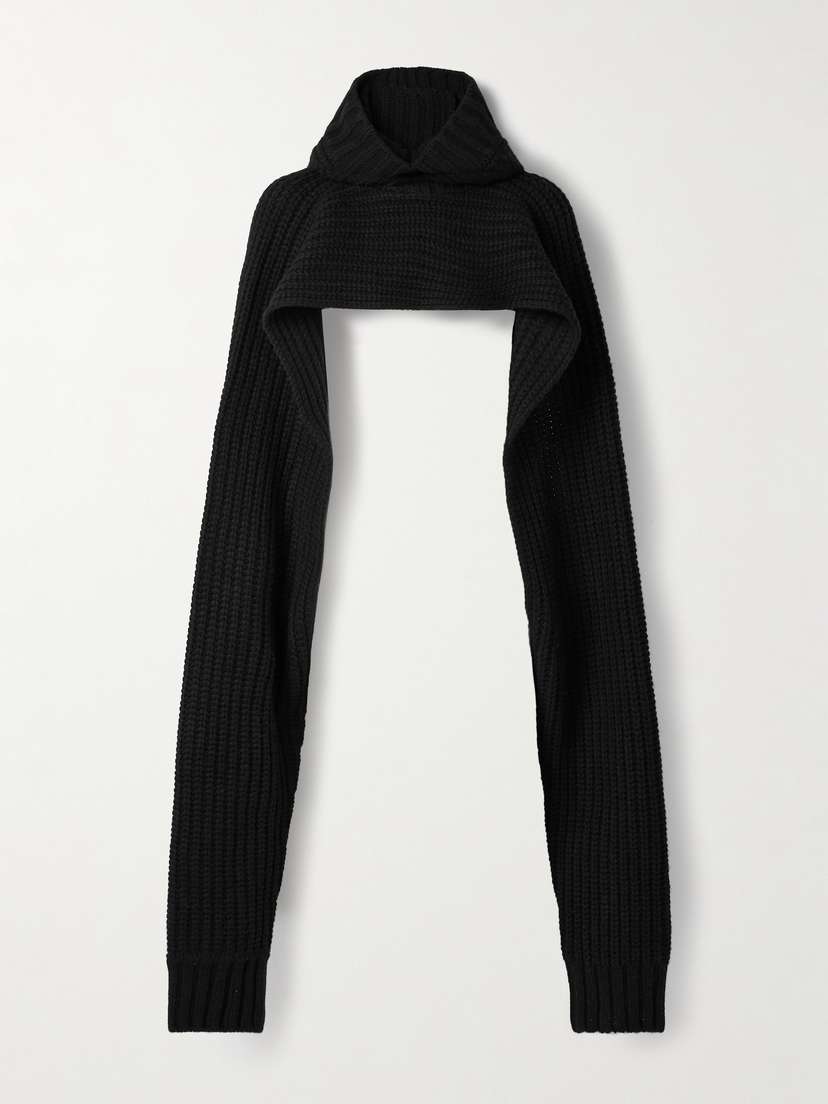 Sacai Cropped Hooded Ribbed Wool-blend Sweater