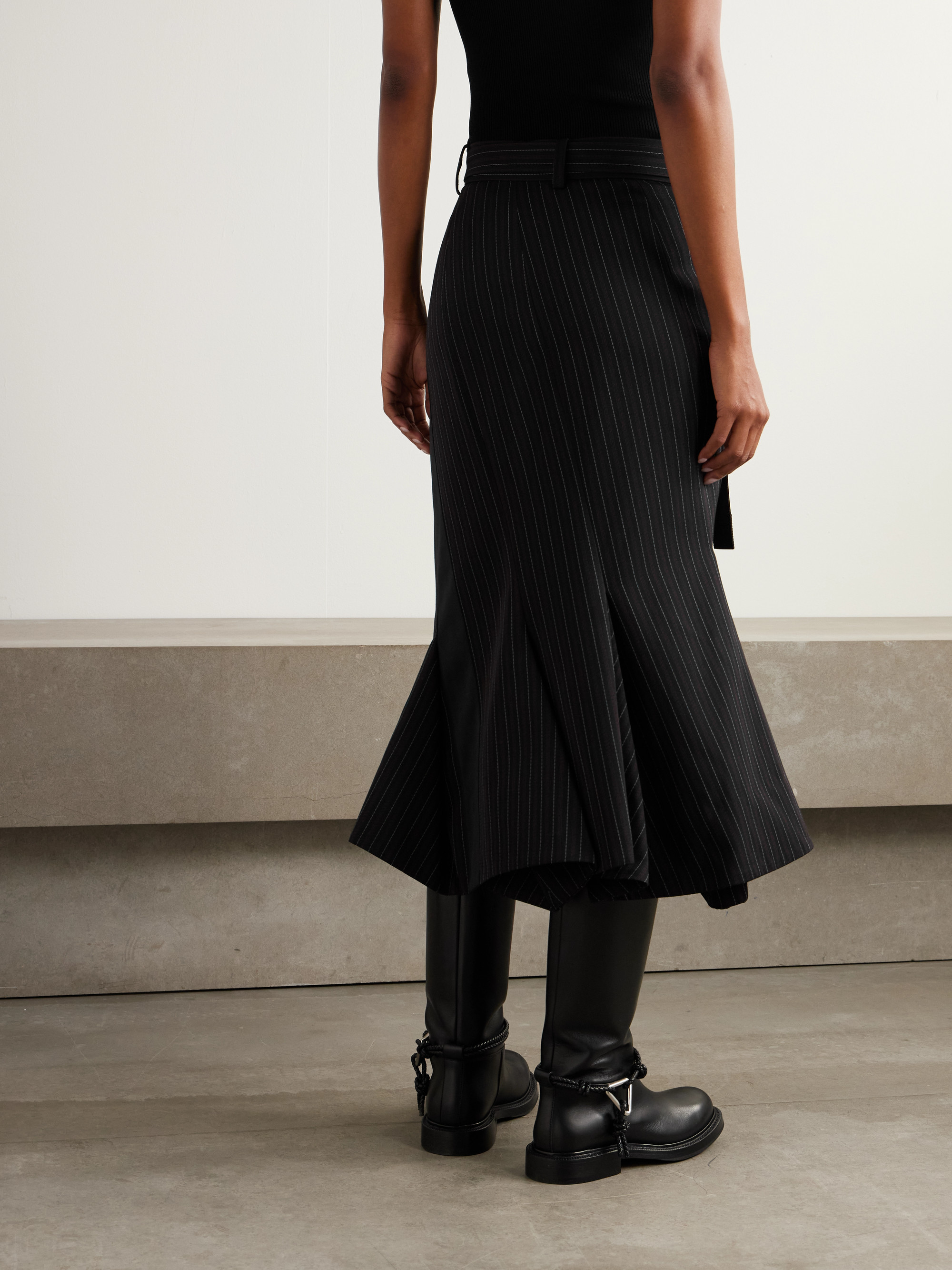 Sacai - Satin-trimmed striped woven skirt | Plush