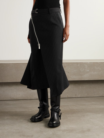 Sacai - Satin-trimmed striped woven skirt | Plush