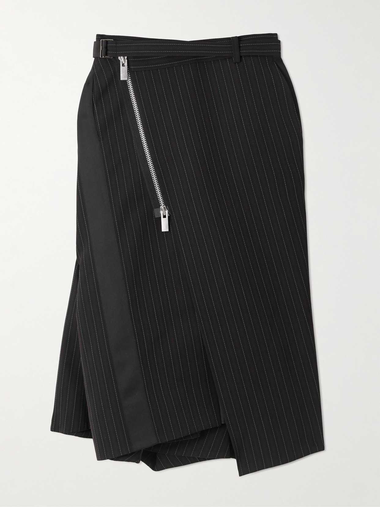 Sacai Womens Black Stripe-pattern Belted Wool-blend Midi Skirt Xl In Black