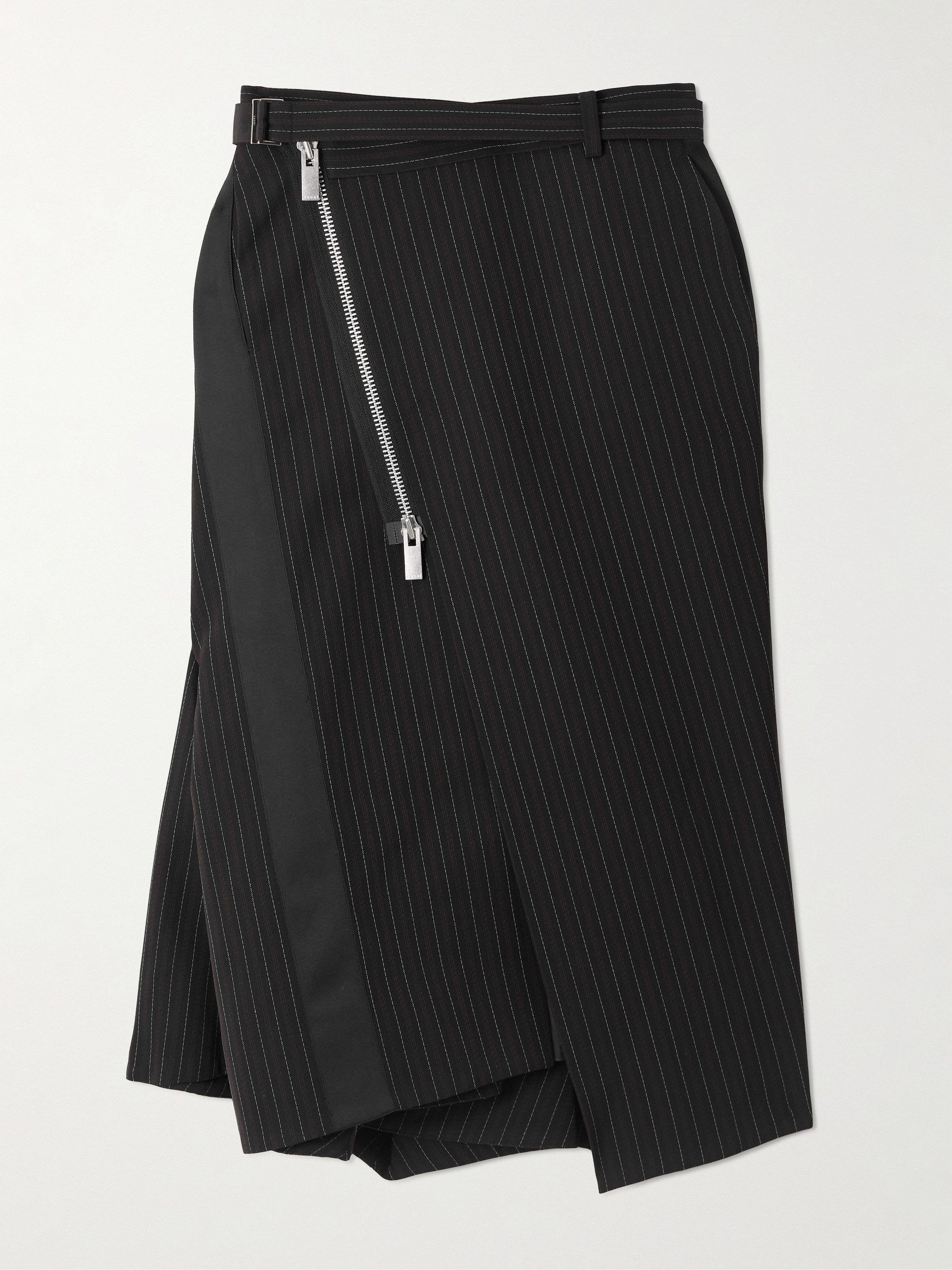 Sacai - Satin-trimmed striped woven skirt | Plush