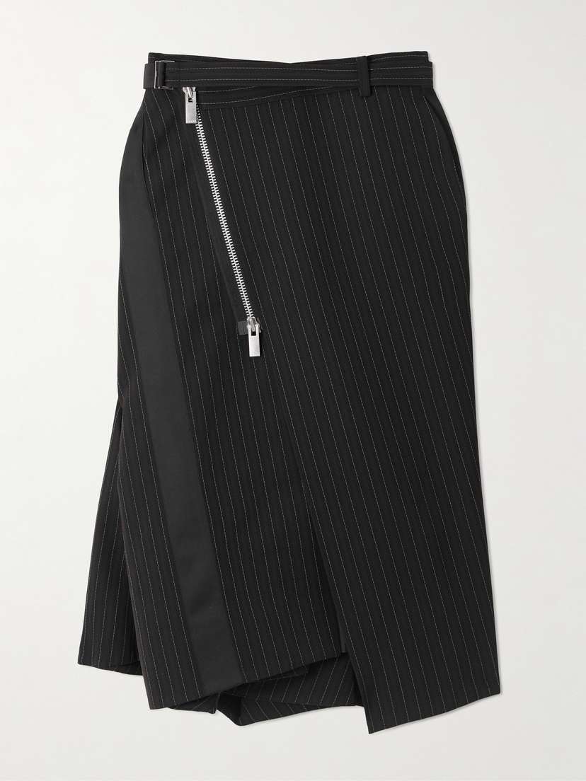 Sacai Satin-trimmed Striped Woven Skirt