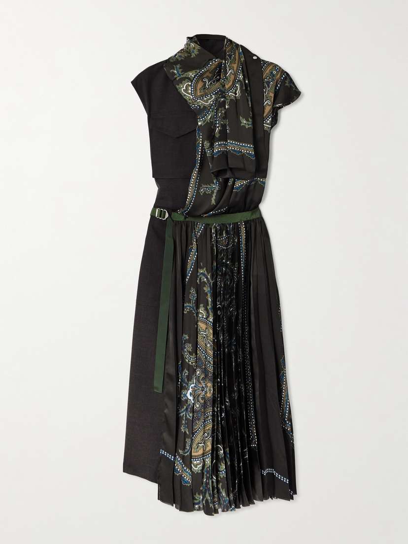 Sacai Paisley-print Crepe-trimmed Wool Midi Dress