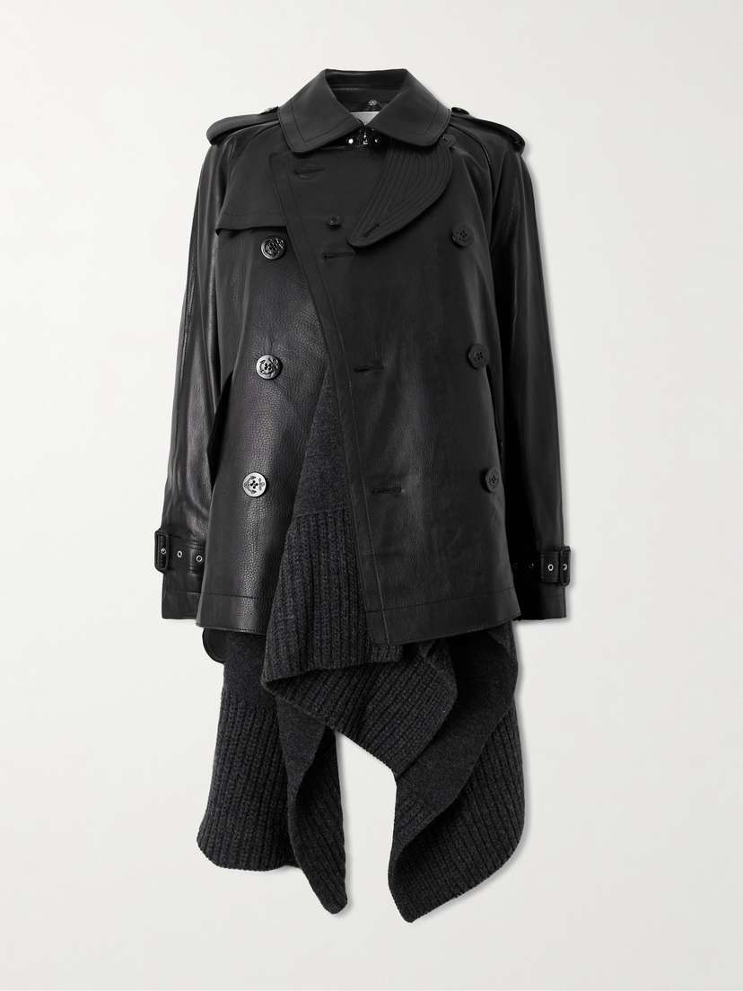 Sacai Ribbed Wool-trimmed Leather Jacket