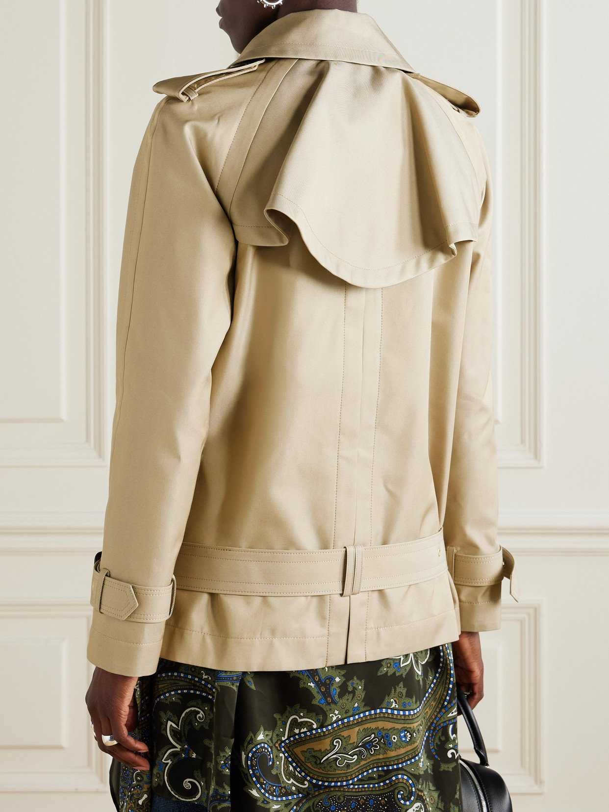 Double-Breasted Scarf-Detailed Gabardine Jacket