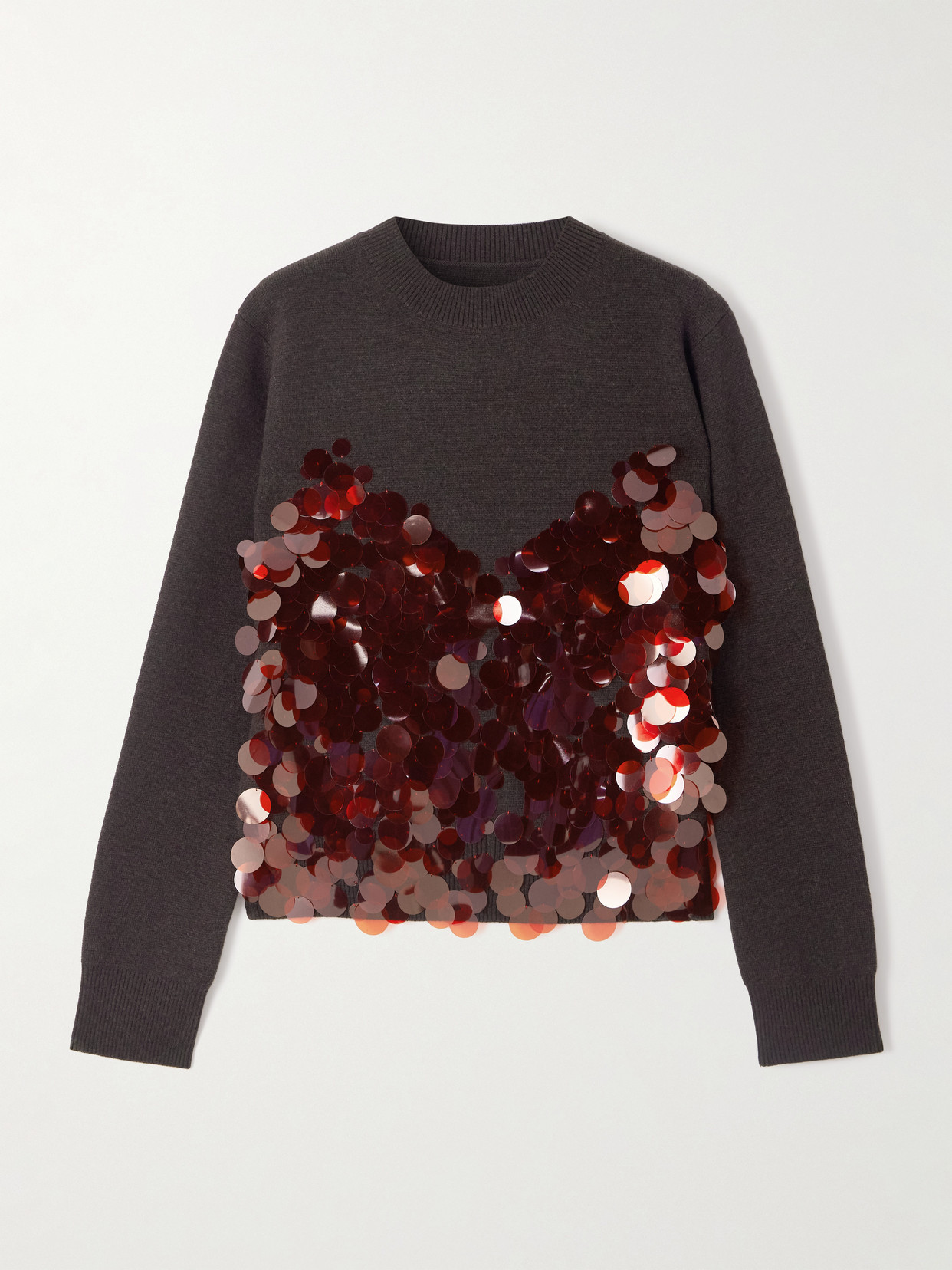 Sacai Sequined Wool Sweater In Brown