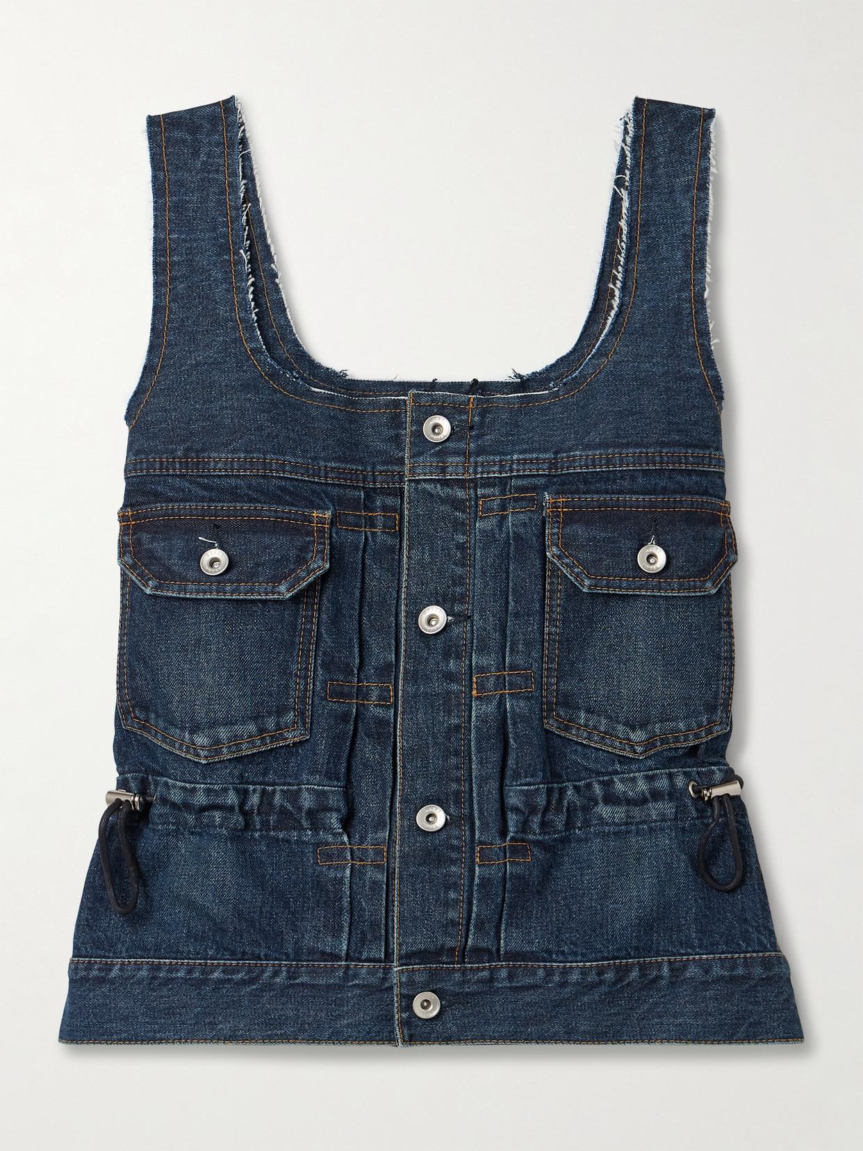 Sacai Frayed Denim Tank In Blue