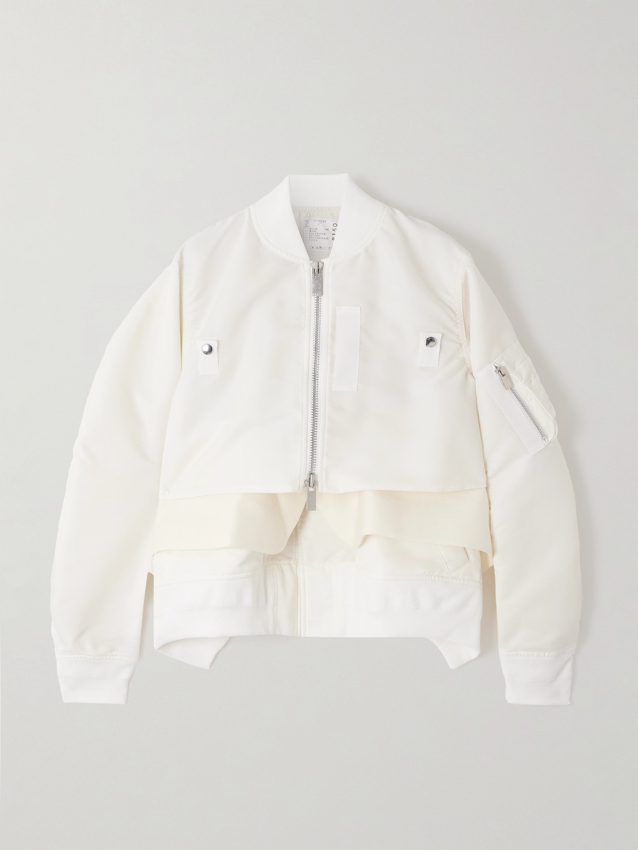Sacai Wool And Shell-paneled Bomber Jacket In Neutral