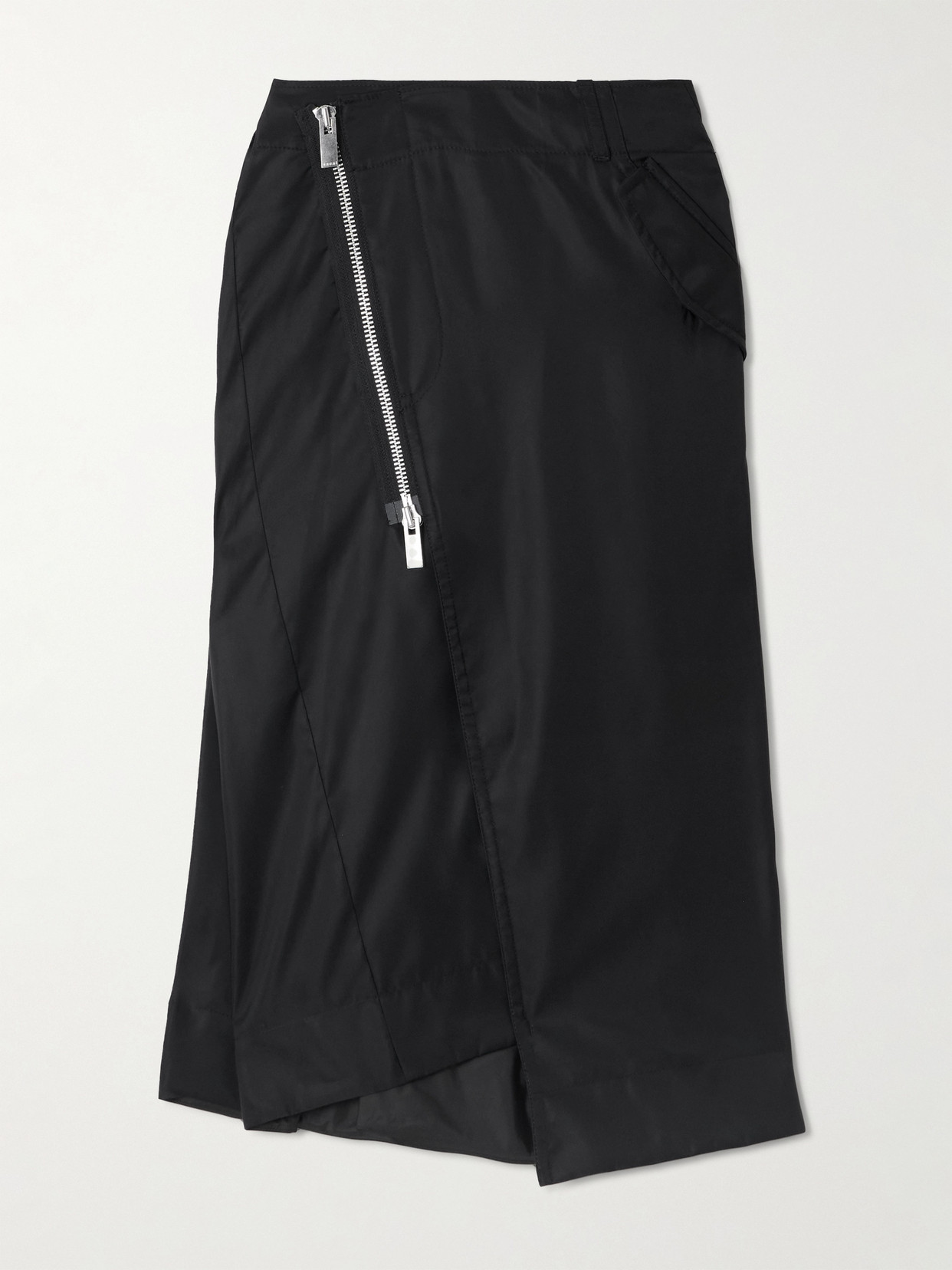 Sacai Wrap-effect Shell Midi Skirt In Black