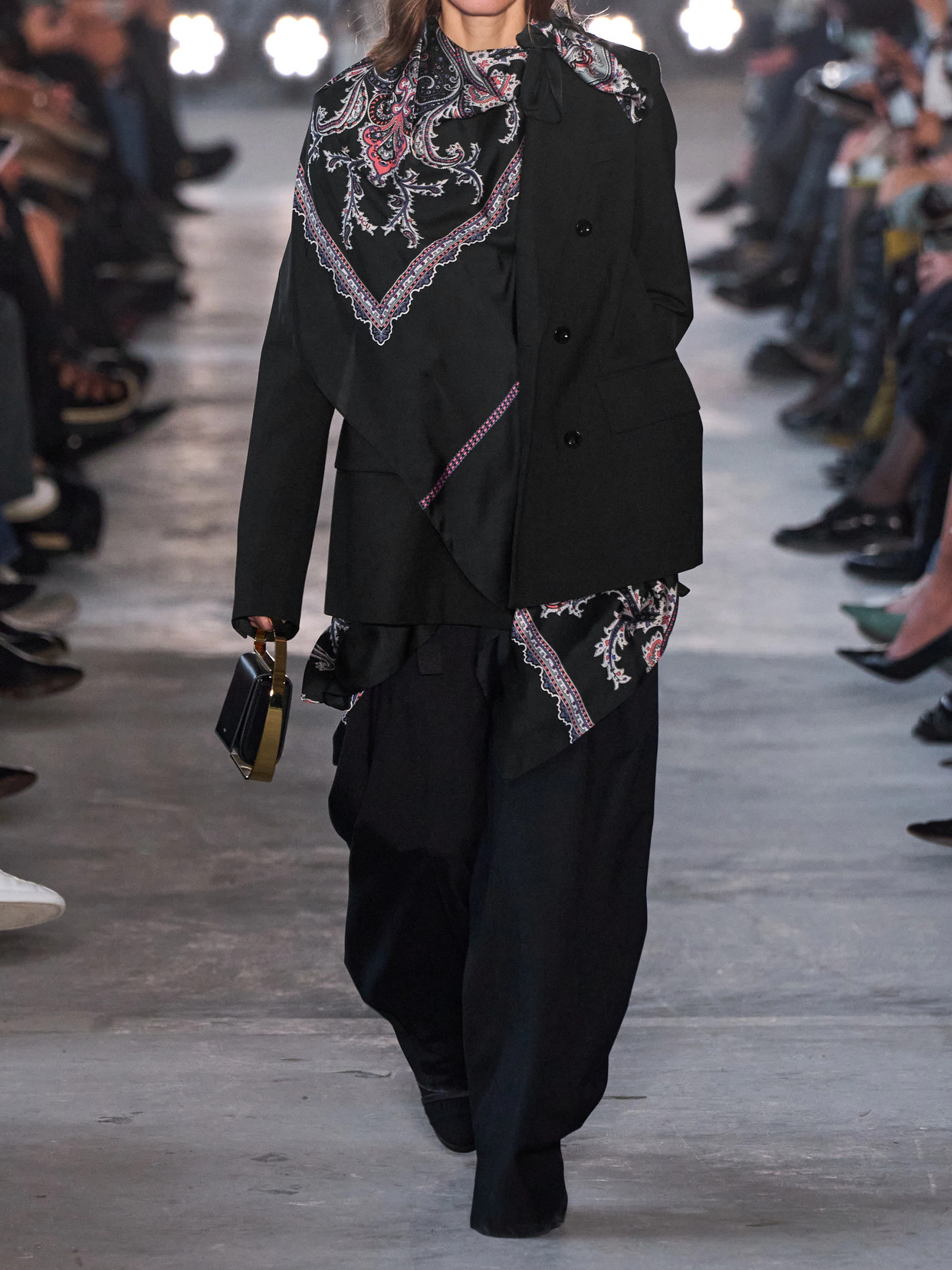 Sacai Double-breasted Paisley-print Voile-trimmed Grain De Poudre Blazer In Black
