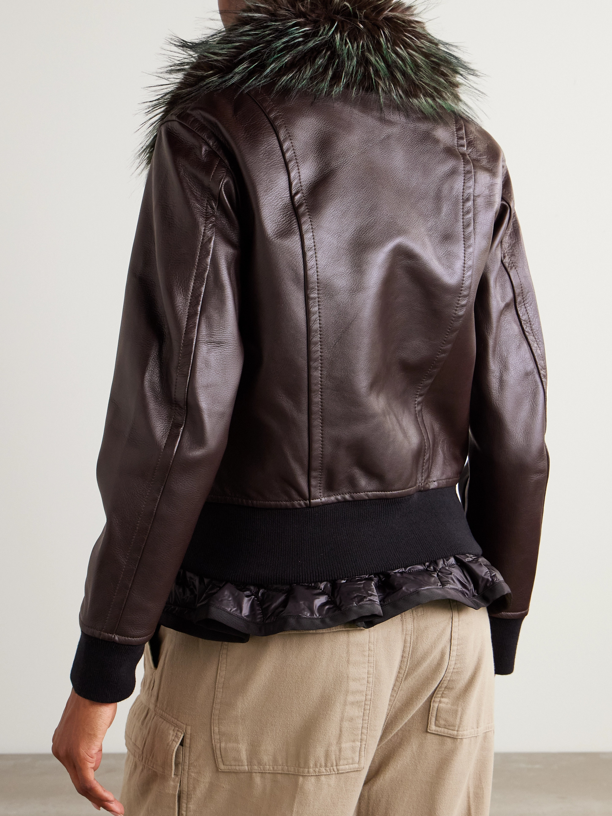 Sacai - Convertible plush-trimmed padded leather jacket | Plush