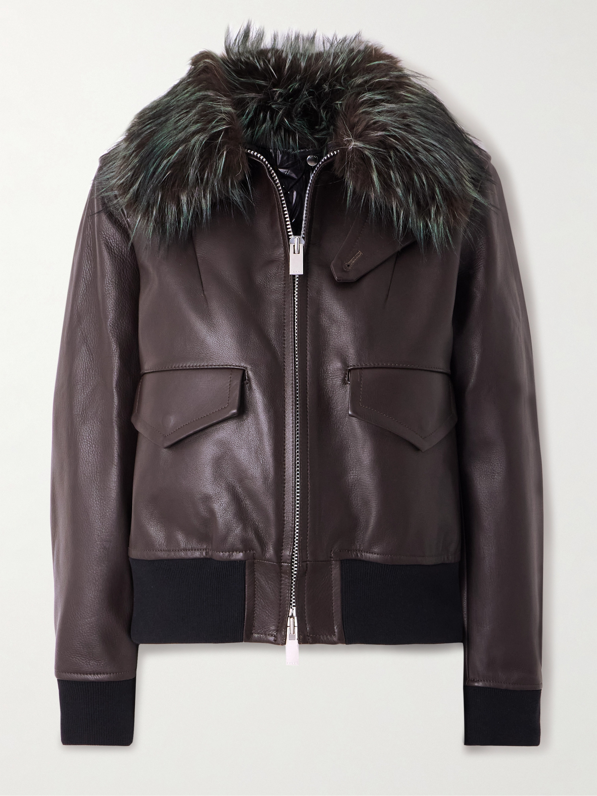 Sacai - Convertible plush-trimmed padded leather jacket | Plush