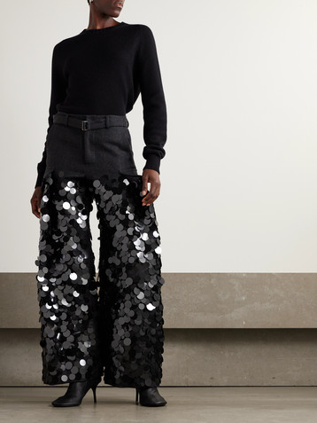 Sacai Sequined wool wide-leg cargo pants