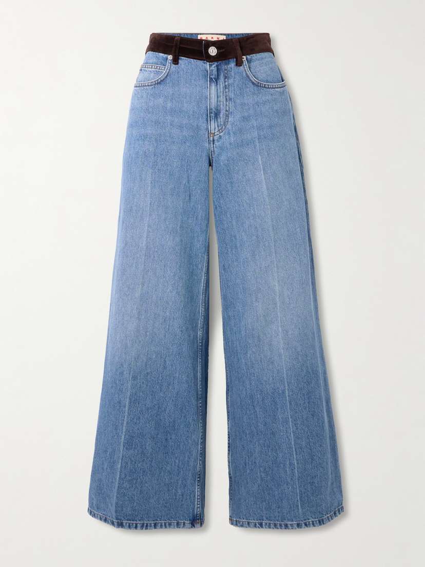 Marni Appliquéd Velvet-trimmed Wide-leg Jeans