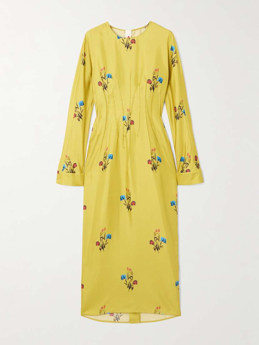 Marni Floral-print Silk-twill Midi Dress