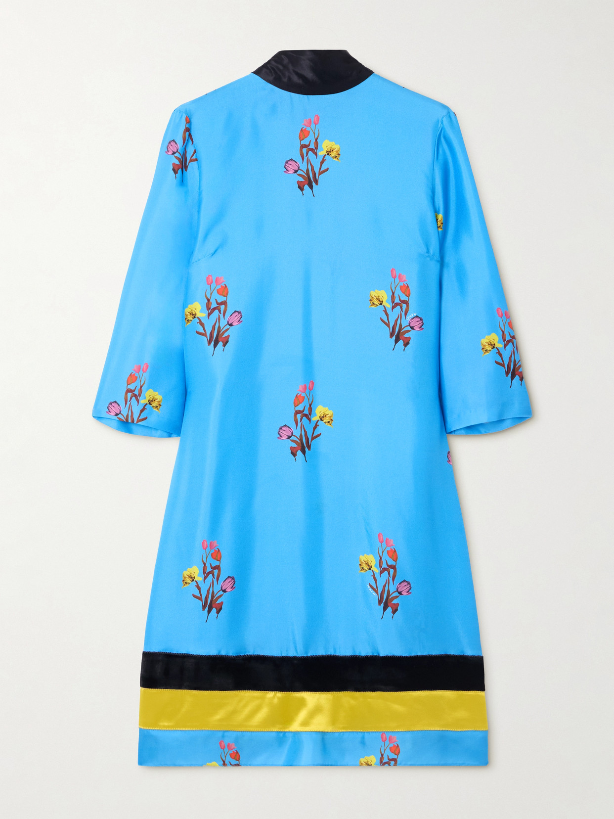 Marni Velvet-trimmed Floral-print Silk-twill Mini Dress In Blue