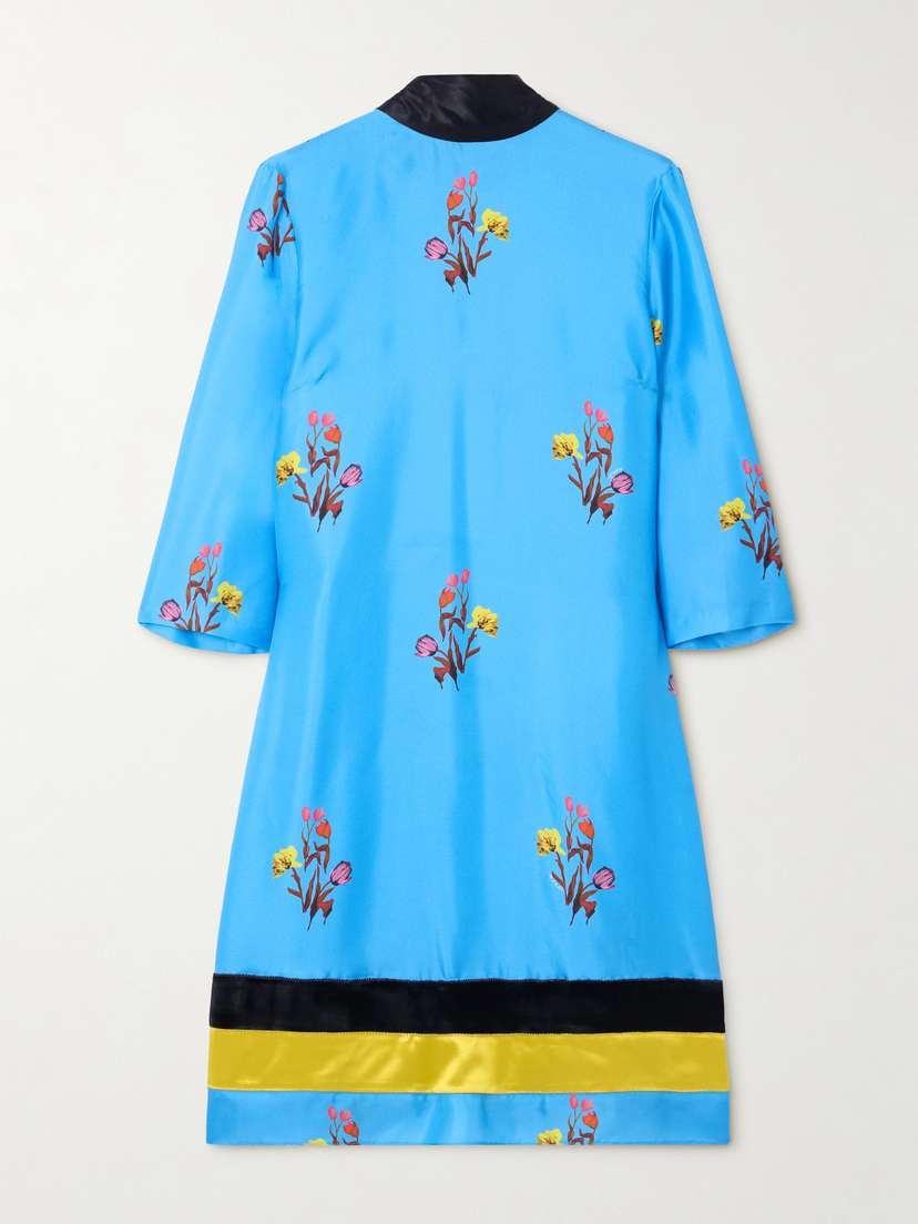 Marni Velvet-trimmed Floral-print Silk-twill Mini Dress