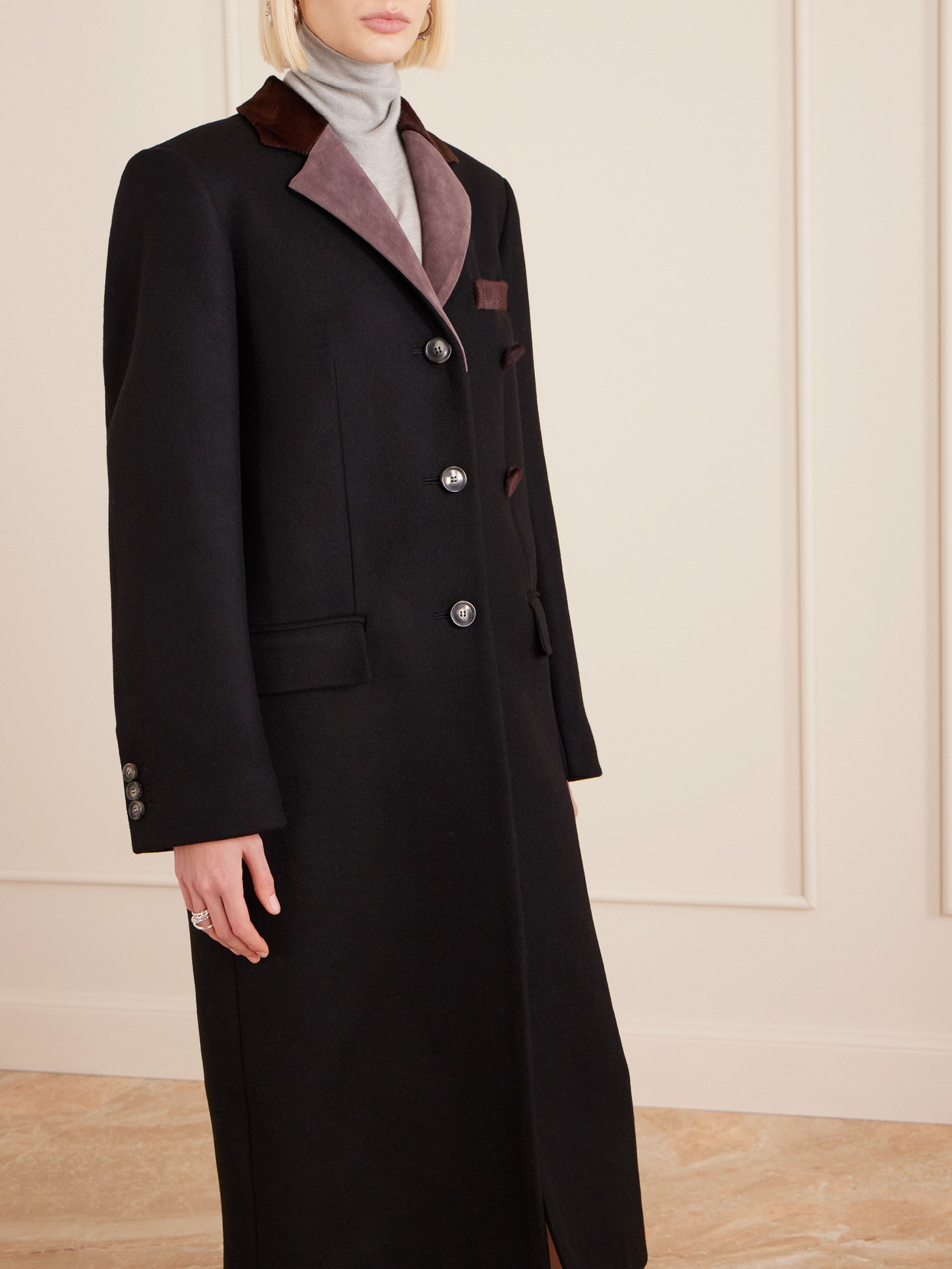 Marni Embroidered Calf Hair And Suede-trimmed Wool Coat In Black
