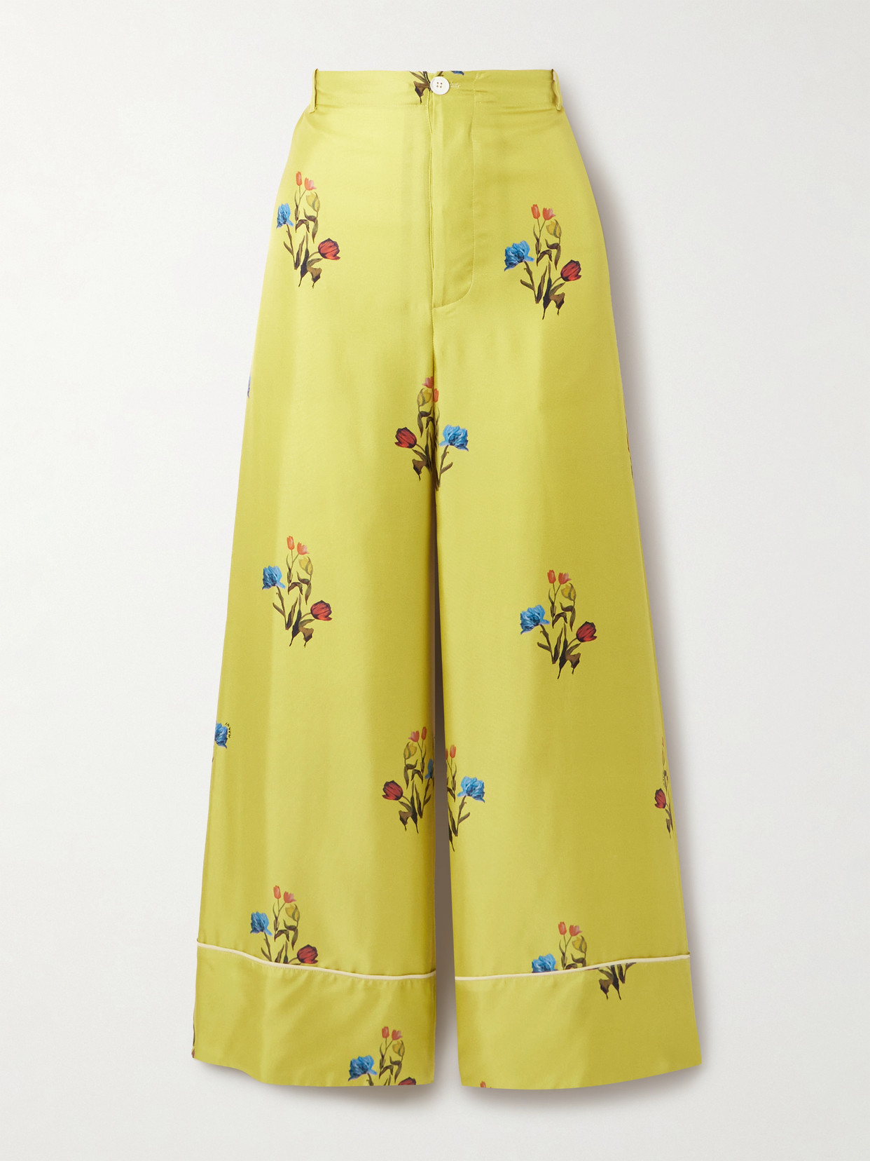 Marni Floral-print Silk-twill Wide-leg Pants In Yellow