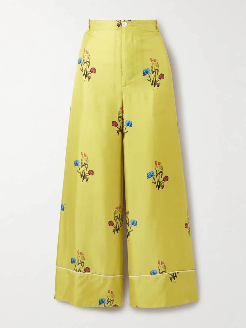 Marni Floral-print Silk-twill Wide-leg Pants