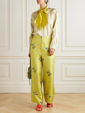 Marni Floral-print silk-twill wide-leg pants