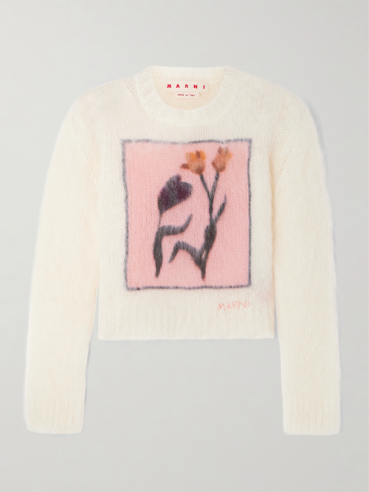 Marni Intarsia-knit Mohair-blend Sweater In White