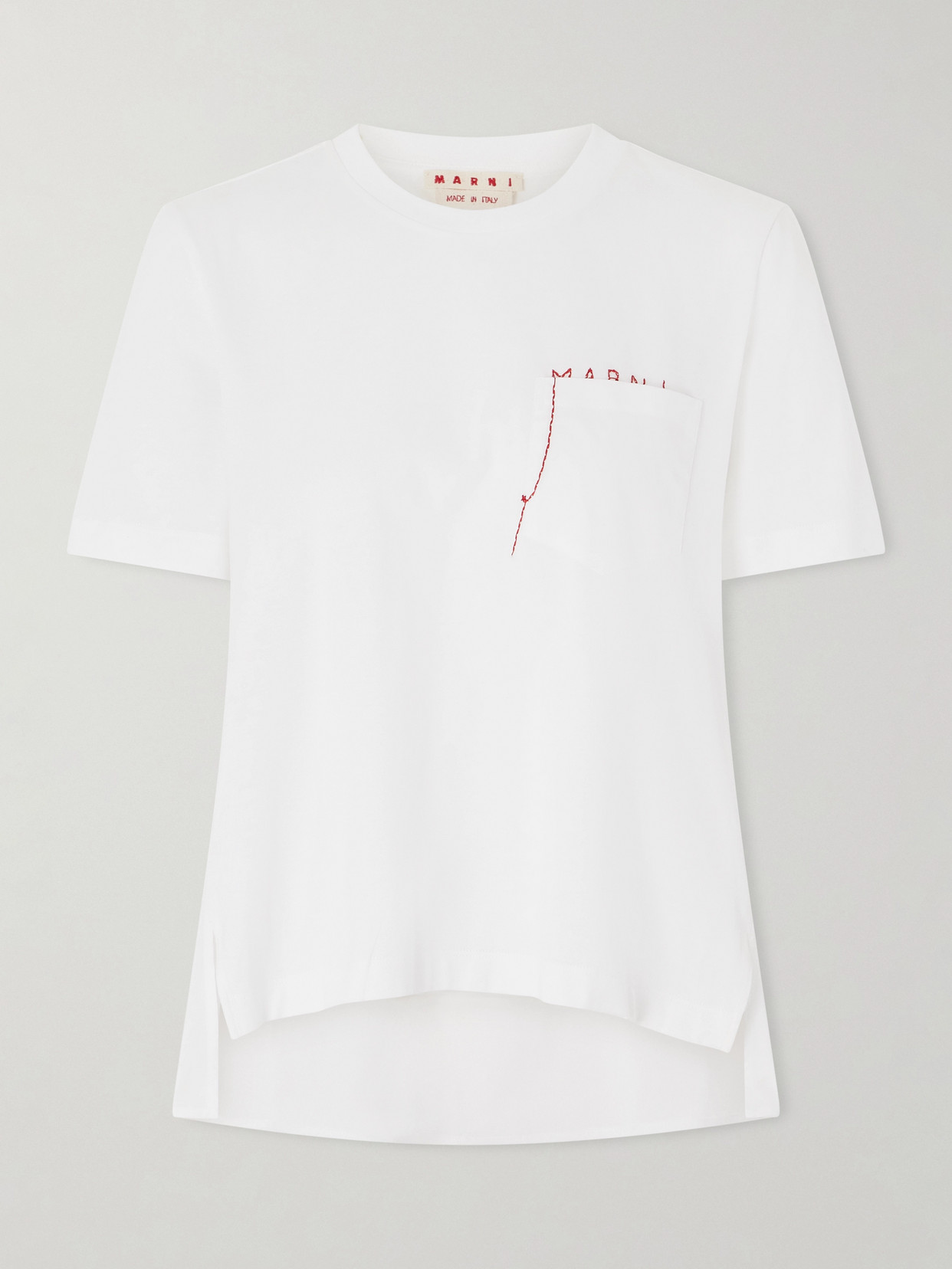 Marni Embroidered Cotton-jersey And Poplin T-shirt In White