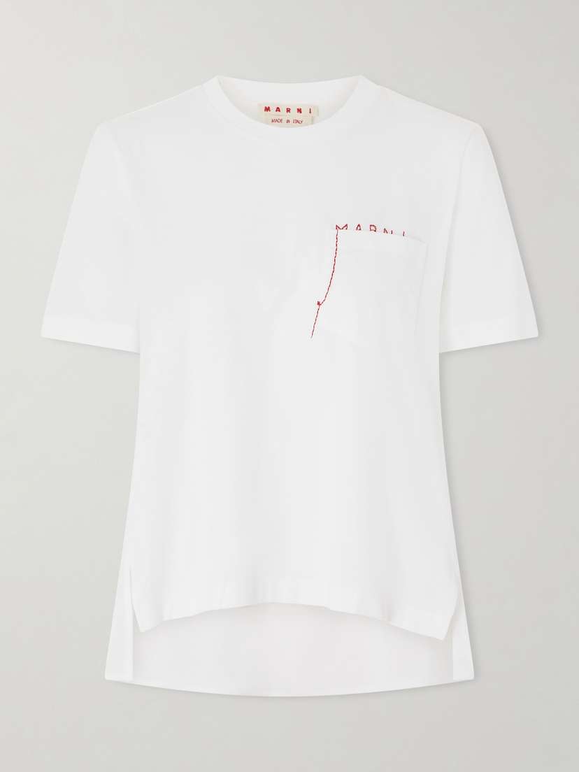 Marni Embroidered Cotton-jersey And Poplin T-shirt
