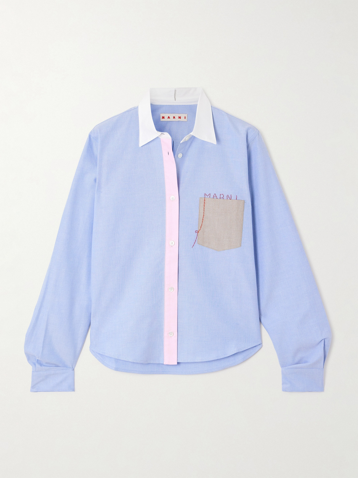 Marni Embroidered Cotton Oxford Shirt In Blue
