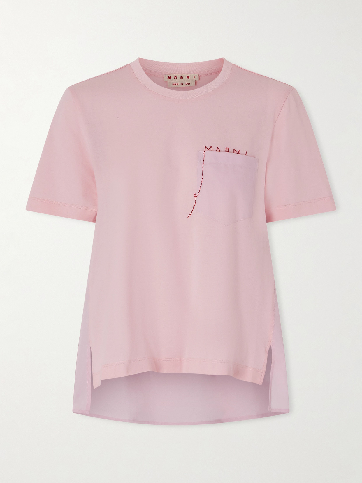 Marni Embroidered Cotton-jersey And Poplin T-shirt In Pink