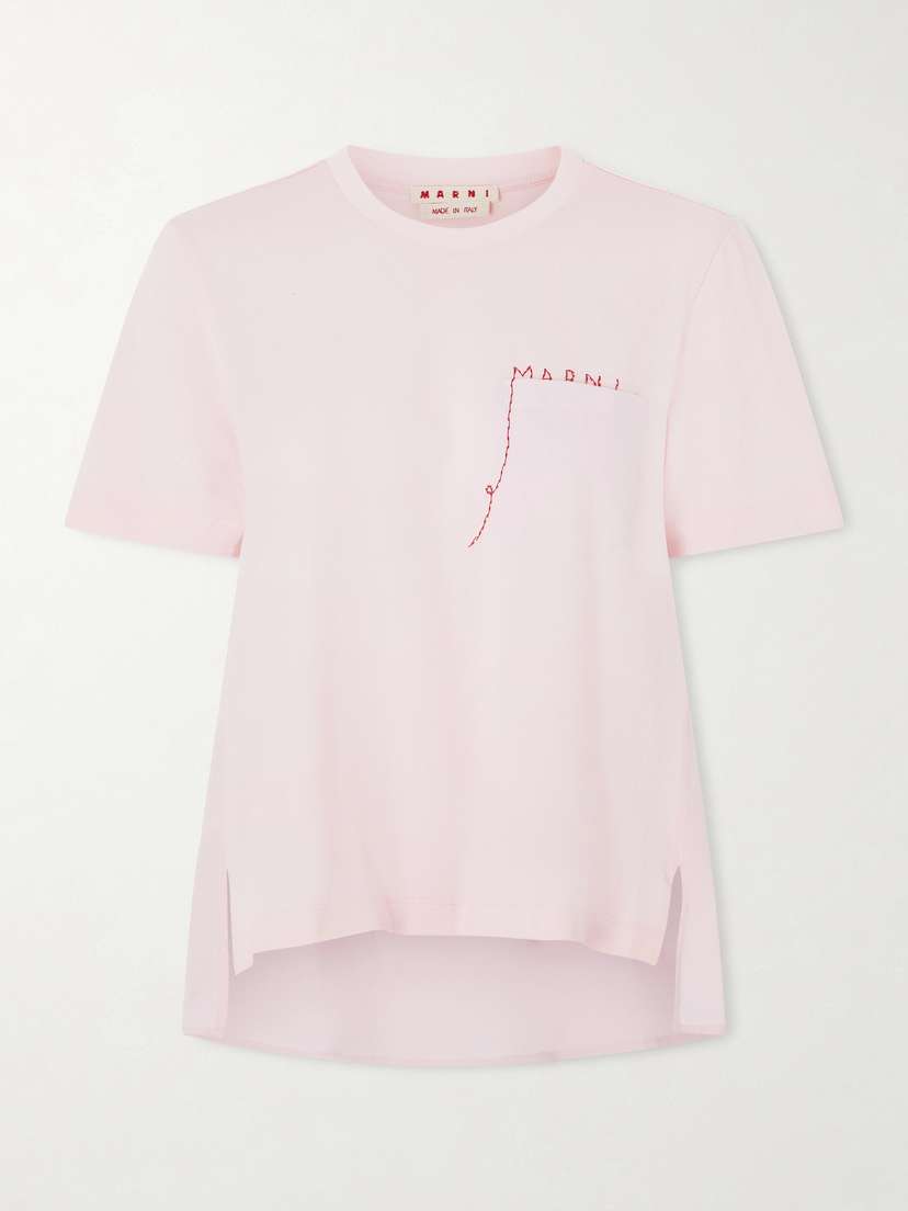 Marni Embroidered Cotton-jersey And Poplin T-shirt