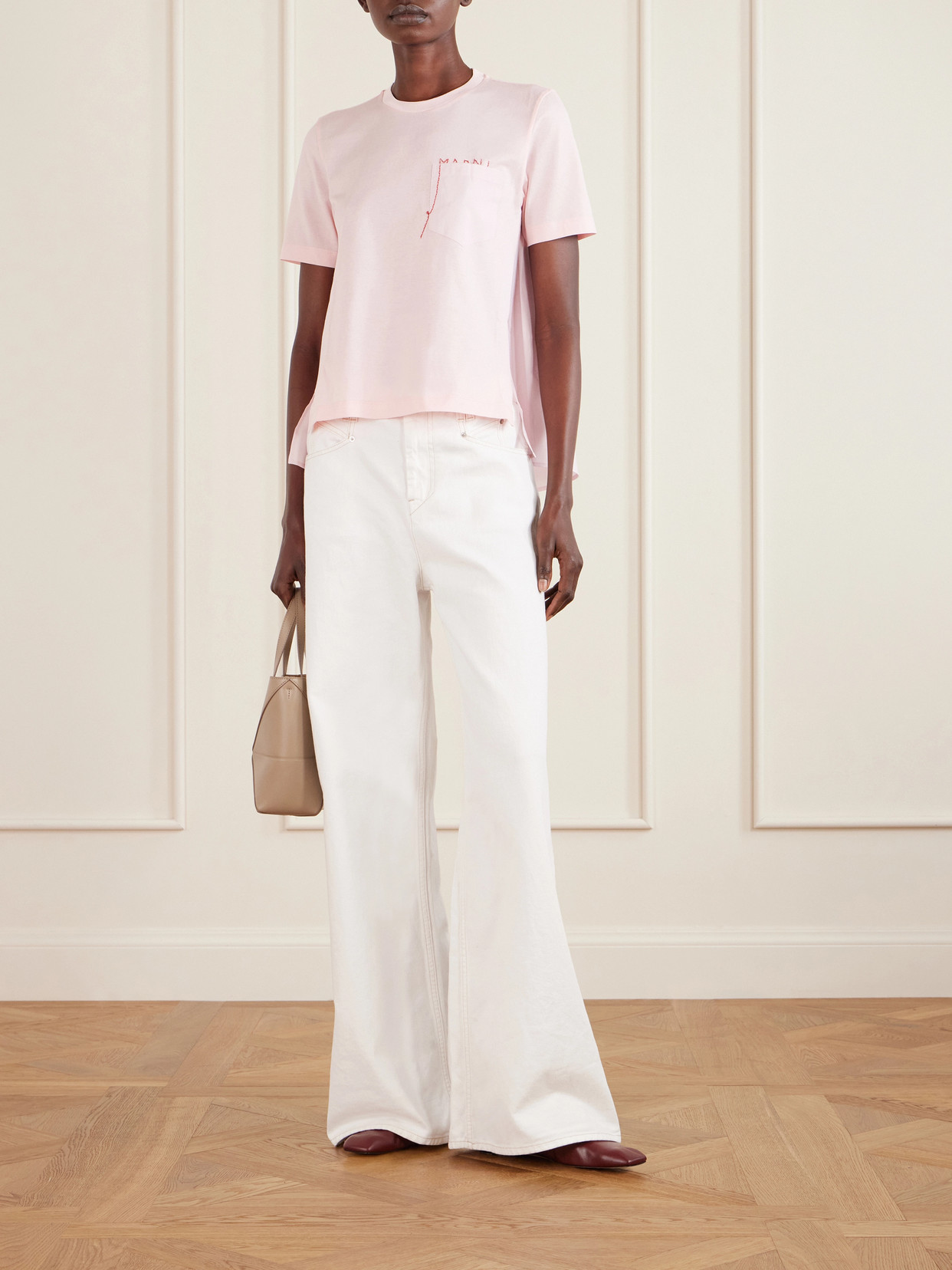 Marni Embroidered Cotton-jersey And Poplin T-shirt In Multi