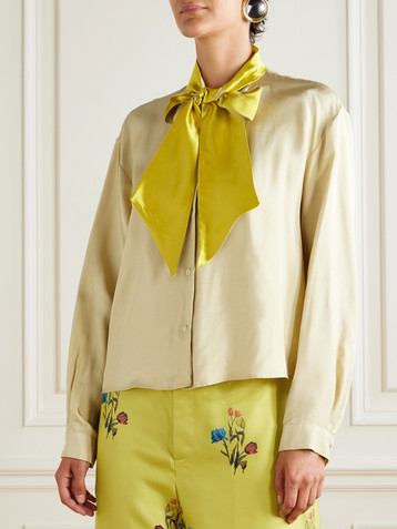 Marni Pussy-bow satin-twill blouse