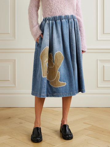 Marni Appliquéd gathered denim midi skirt