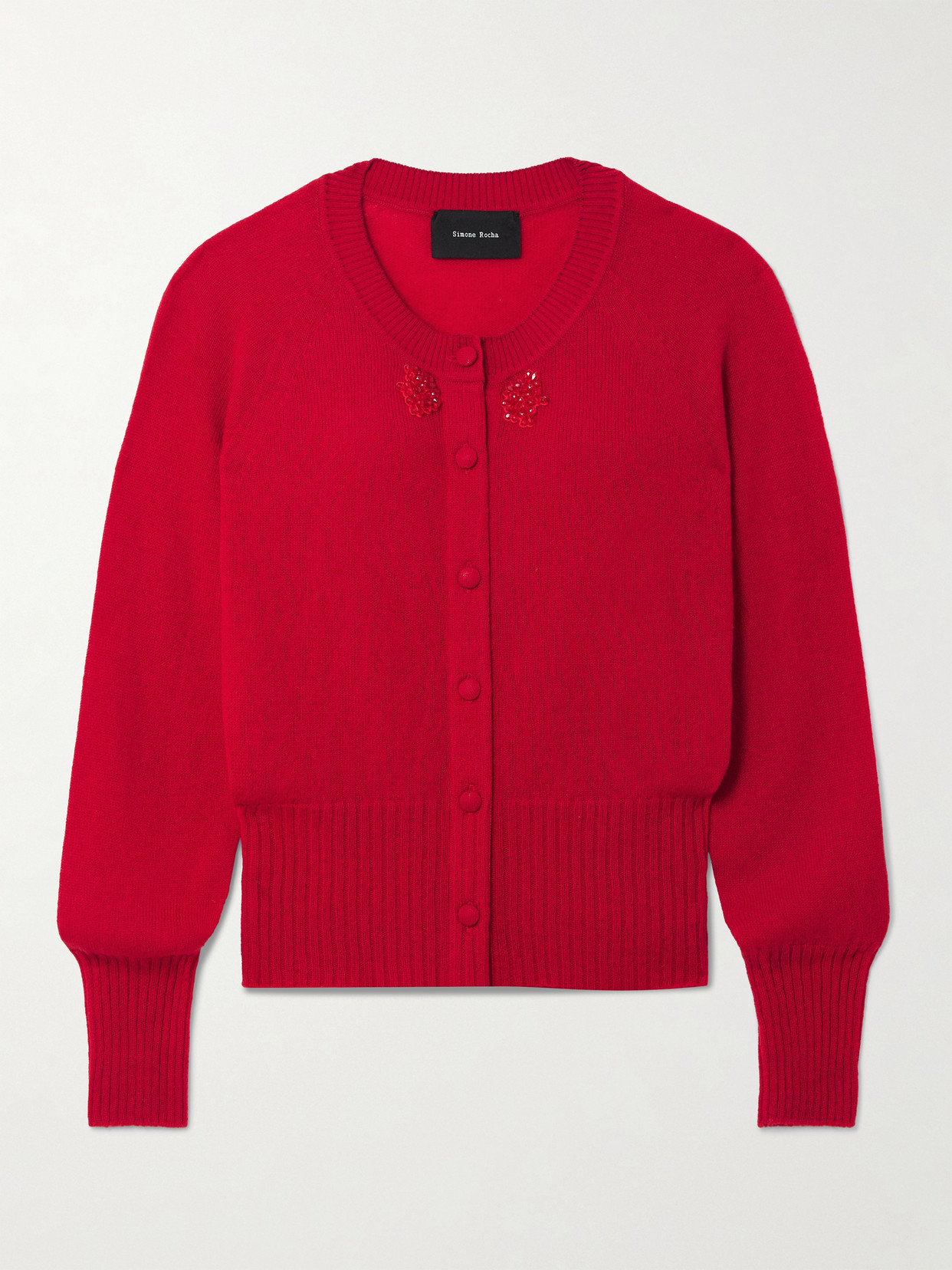 Simone Rocha Bead-embellished Cashmere Cardigan In Red