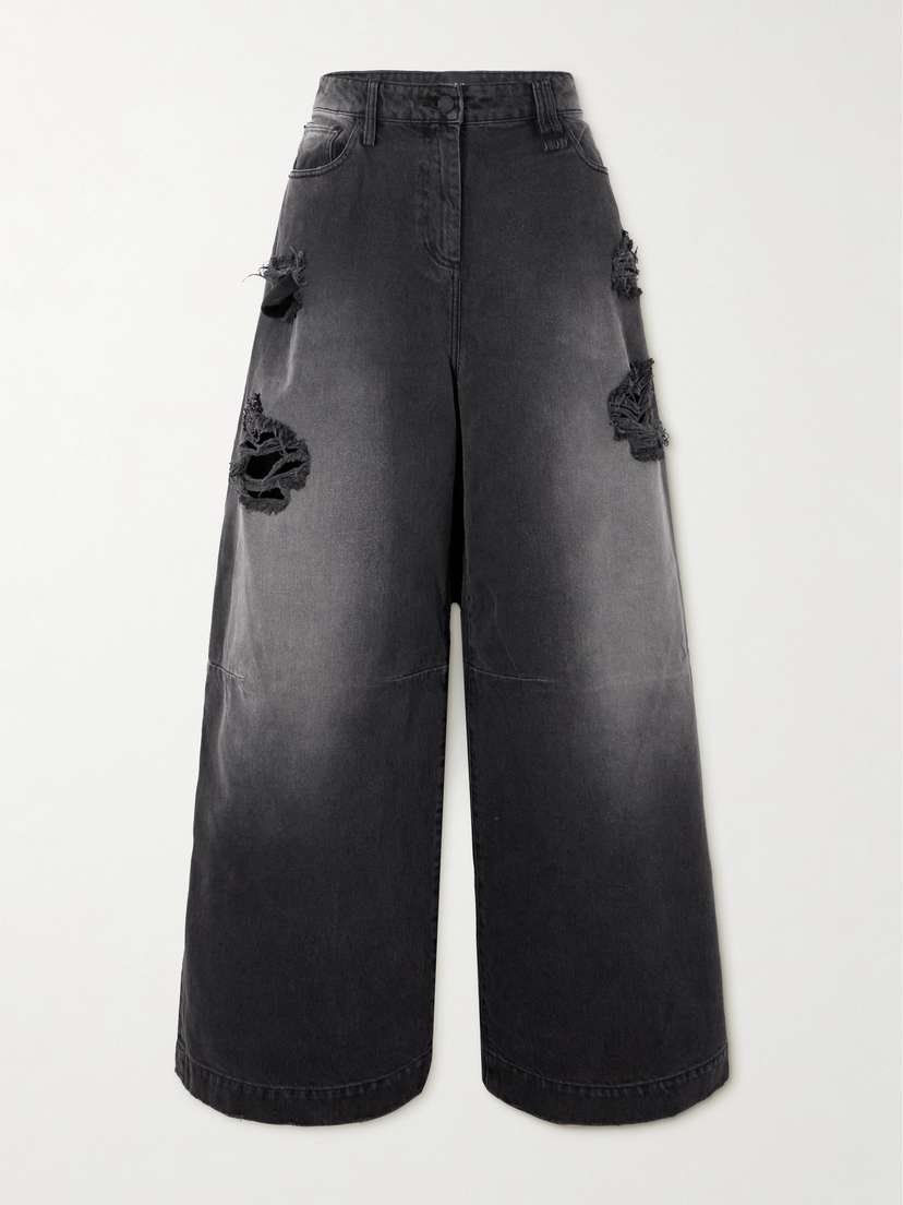 Simone Rocha Crystal-embellished Distressed Wide-leg Jeans
