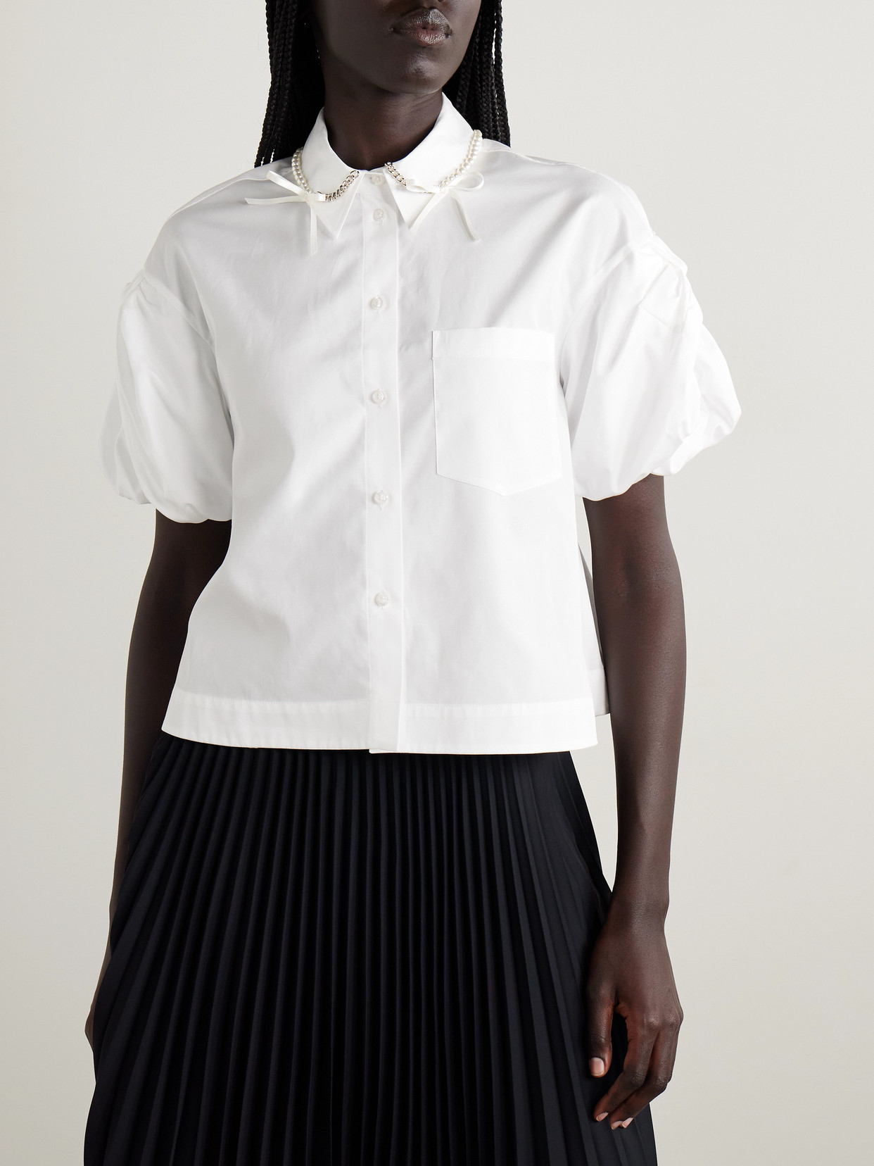 Simone Rocha Cropped Embellished Cotton-poplin Shirt