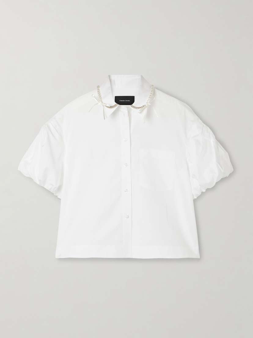 Simone Rocha Cropped Embellished Cotton-poplin Shirt