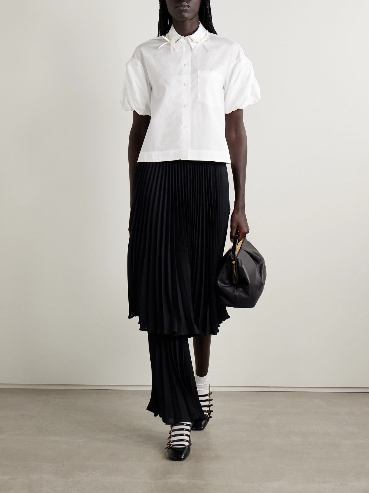 Simone Rocha Cropped Embellished Cotton-poplin Shirt